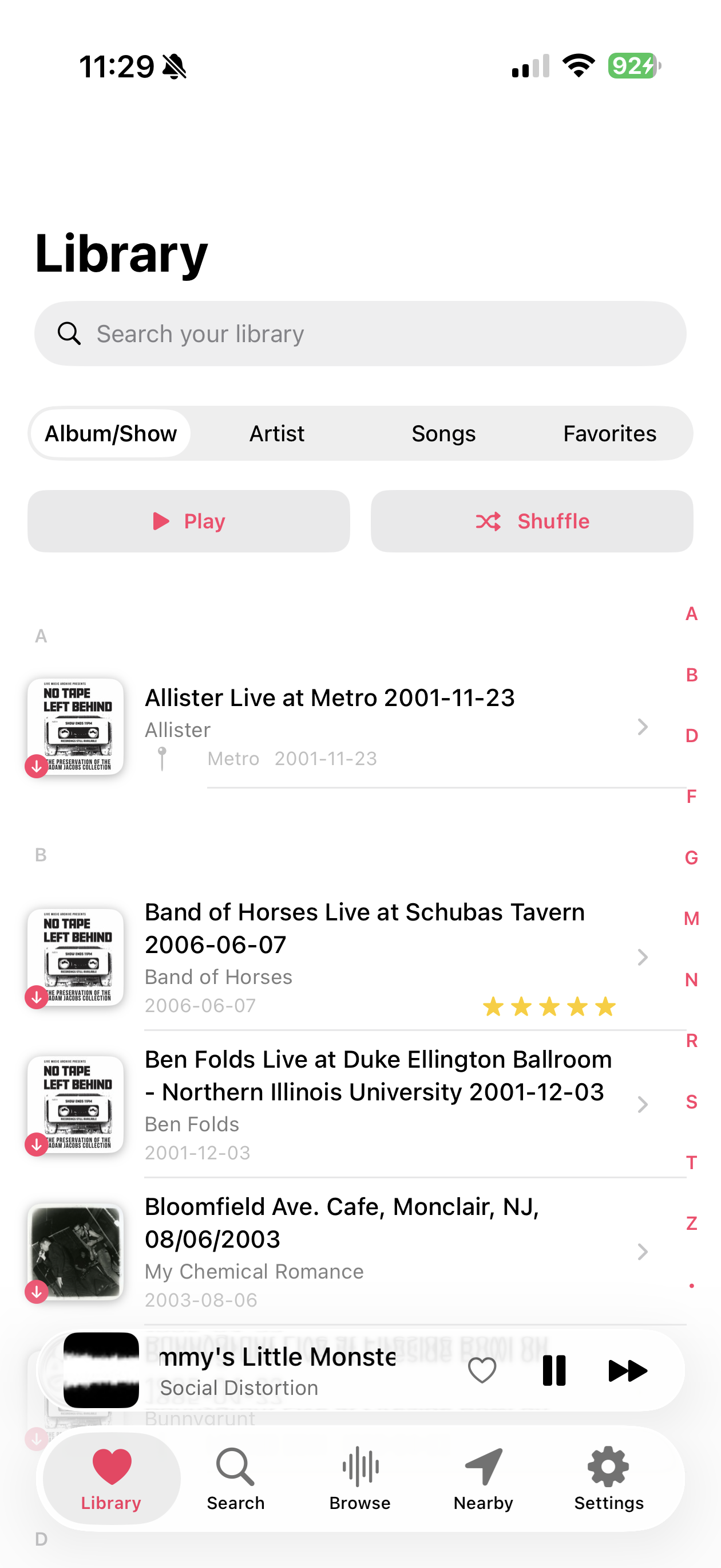Concert Club Library tab